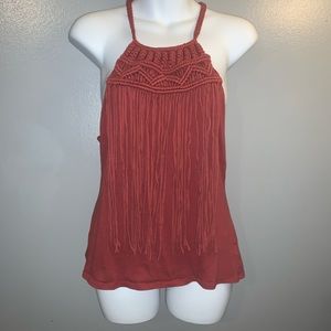 Express burnt orange boho tank top with fringe